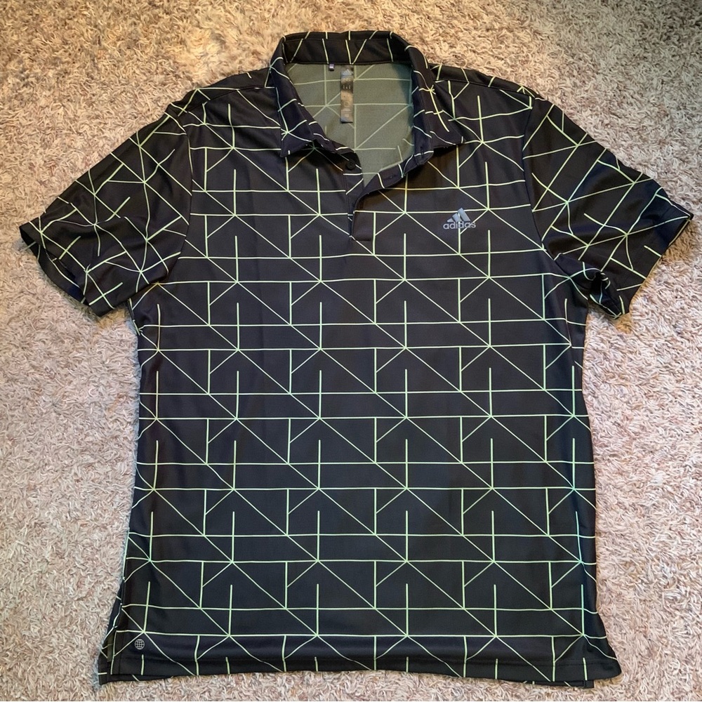 Adidas Men’s Green and Black Geometric Polo